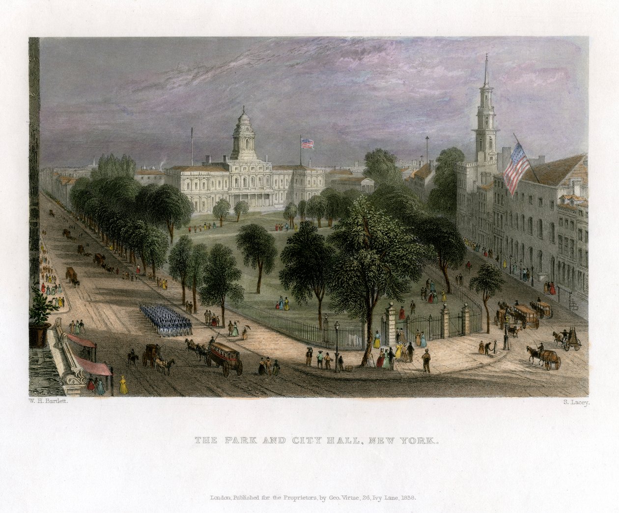Park i ratusz, Nowy Jork, USA, 1838 r. autorstwa S. Lacey