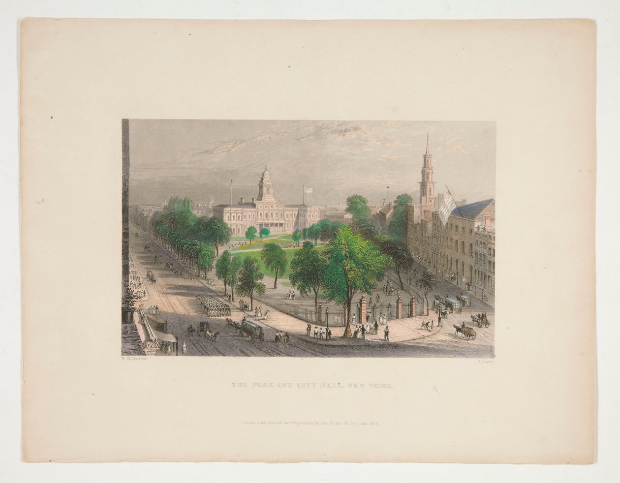 Park i ratusz, Nowy Jork, ilustracja dla Nathaniela Parkera Willisa autorstwa S. Lacey
