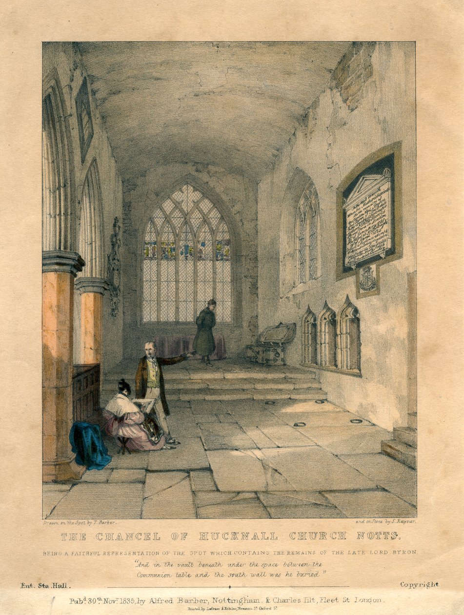 Prezbiterium kościoła Hucknall, Nottinghamshire, 1835 autorstwa S Rayner