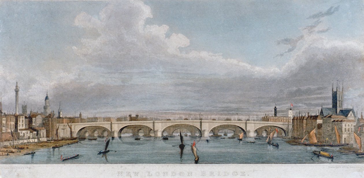 Widok na London Bridge od zachodu z łodziami na Tamizie, 1829 autorstwa S Rogers