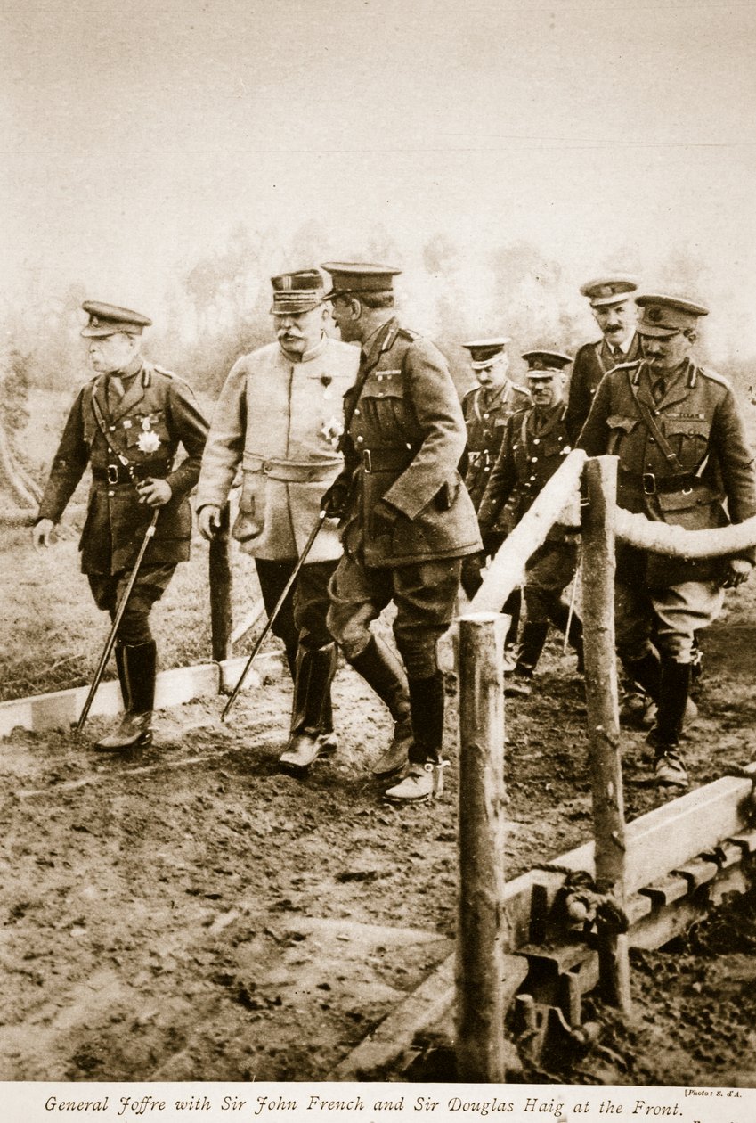 Generał Joffre z Sir Johnem Frenchem i Sir Douglasem Haigiem na froncie, 1914-19 autorstwa S. d A. Photography