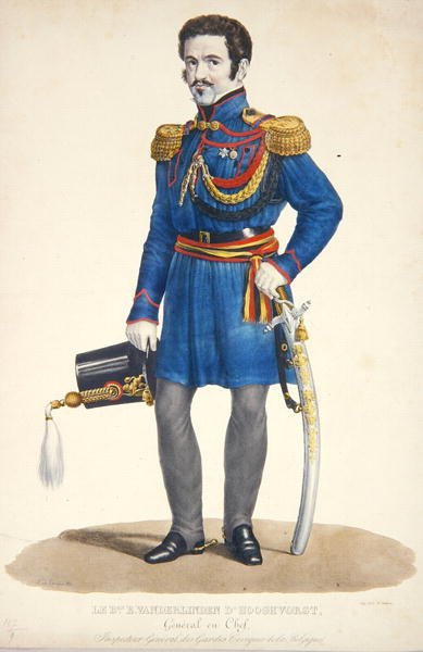 Emmanuel Vanderlinden, generał baron Hooghvorst, dowódca Gwardii Cywilnej Belgii, ryty przez F. Judenne autorstwa S. de Droogers