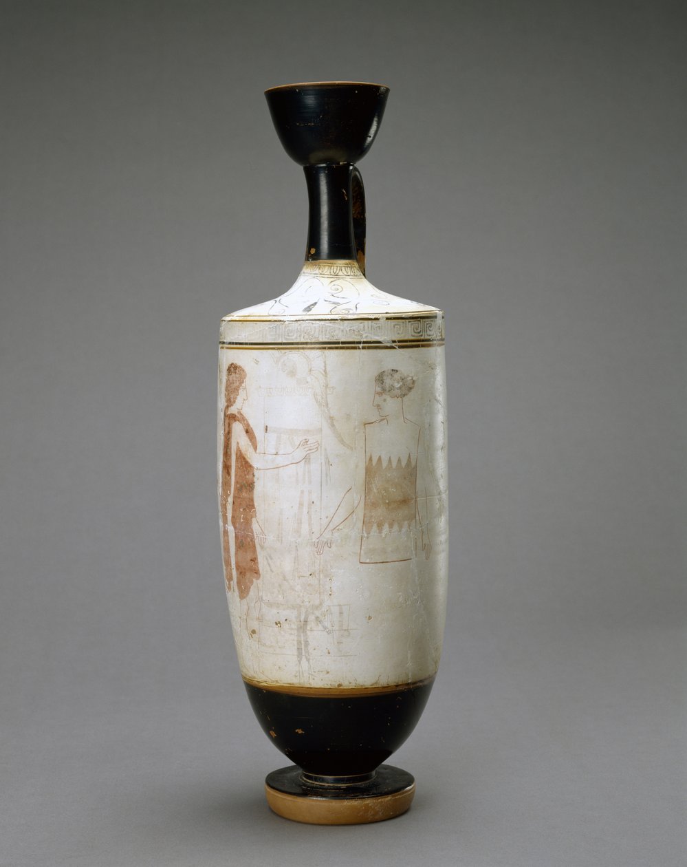White Ground Lekythos z młodą kobietą przy grobie, 450-440 pne (terakota z białym podłożem) autorstwa Sabouroff Painter (attr. to)