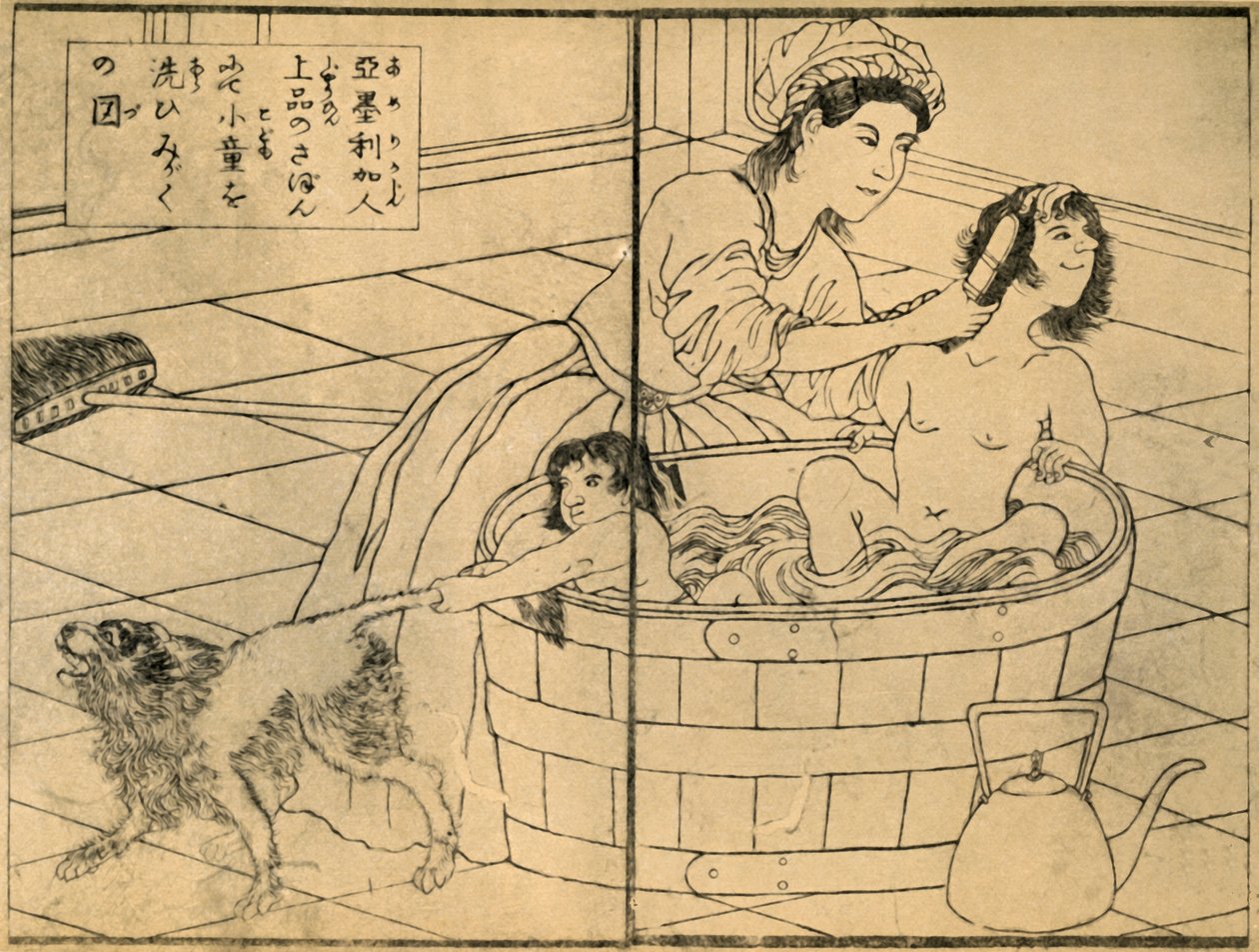 „Amerykańska kobieta kąpiąca swoje dzieci”, 1862-1865, 1924. autorstwa Sadahide Utagawa