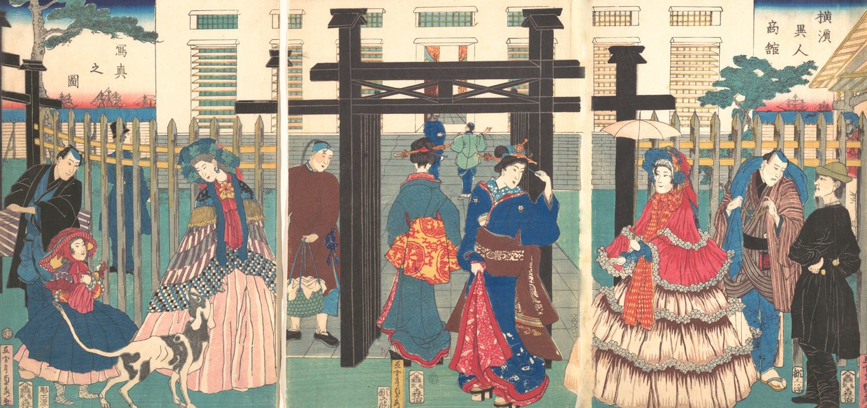 Założenie biznesu zagranicznego w Jokohamie , 1861. autorstwa Sadahide Utagawa