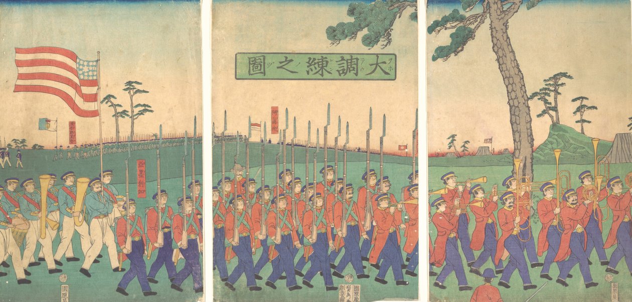 Wielkie Wiertło Wojskowe, 1866 Keio 2, 2. miesiąc. autorstwa Sadahide Utagawa