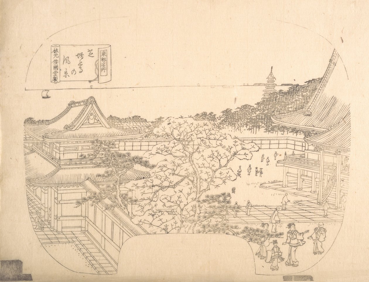Proof Line-Block Print for Fan, XIX wiek. autorstwa Sadahide Utagawa