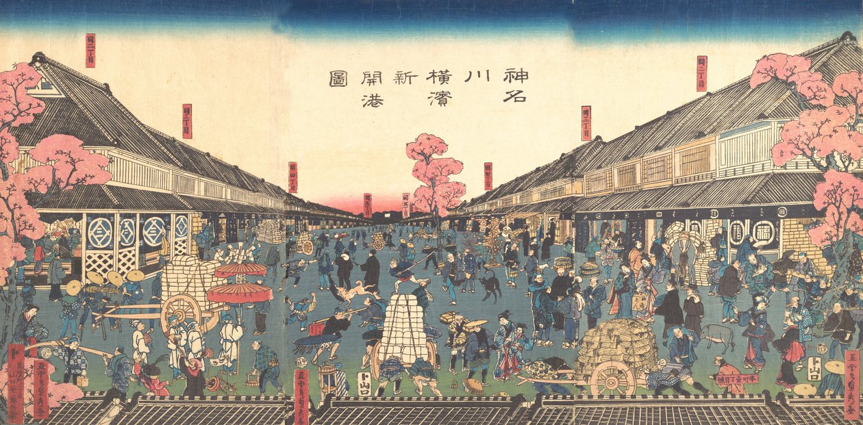„Nowo otwarty port w Jokohamie w prefekturze Kanagawa”, drugi miesiąc 1860 r. autorstwa Sadahide Utagawa