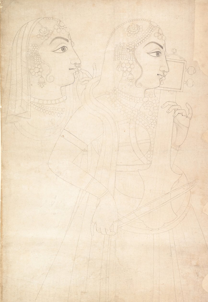 Piosenkarka i Sarinda Player, ca. 1800. autorstwa Sahib Ram