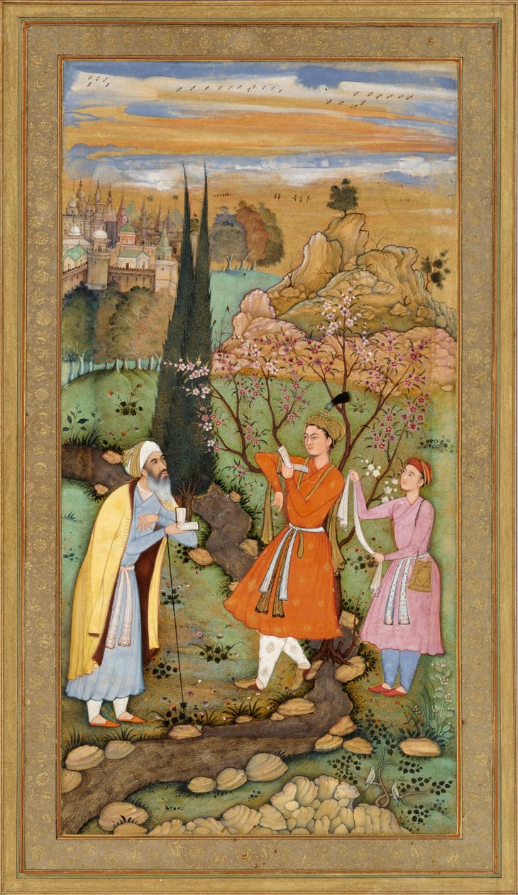 Liść z Muraqqa Gulshan - Poeta i Książę (recto) Kaligrafia (verso) autorstwa Salim Quli