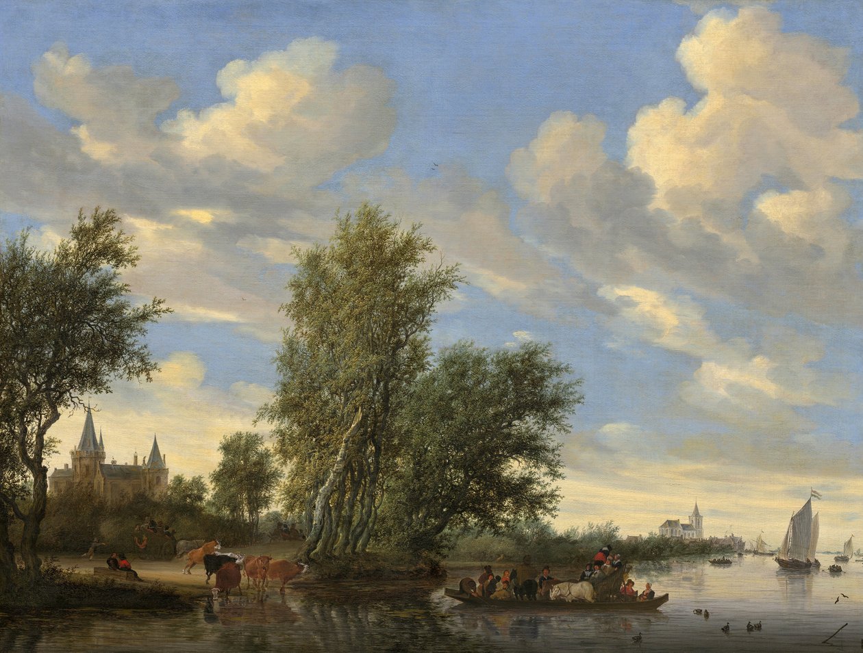 Krajobraz rzeki z promem autorstwa Salomon van Ruisdael or Ruysdael