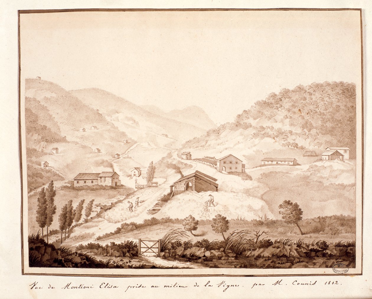 Widok na Montioni od strony środka winnicy, 1812 r. autorstwa Salomon Guillaume Counis