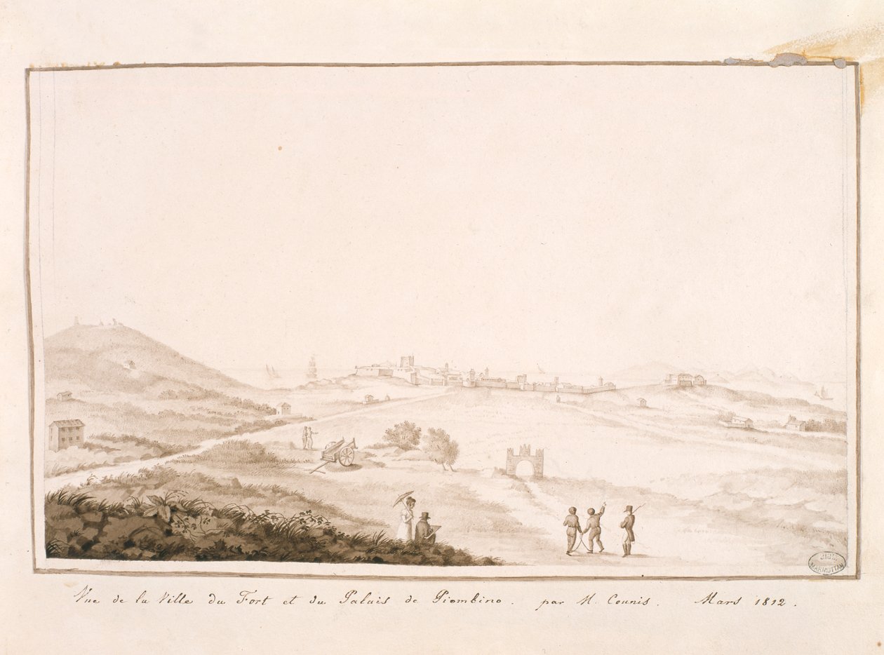 Widok warownego miasta i Pałacu Piombino, 1812 autorstwa Salomon Guillaume Counis