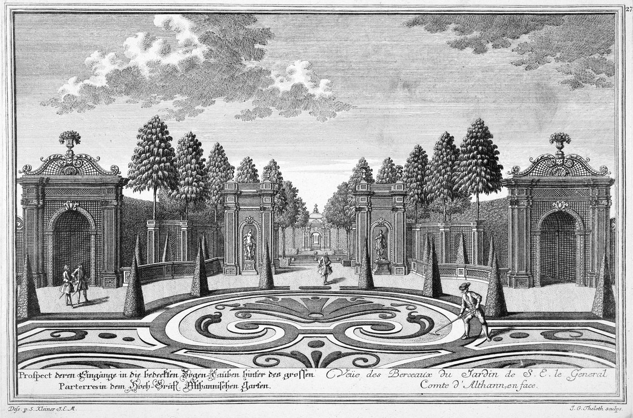 Ogrody hrabiego Althana, Wiedeń, z "Vorstellung folgender Lustgarten ausser der Residenz-Stadt Wien", wyryte przez Johanna Gottfrieda Thelotta (1711-55) autorstwa Salomon Kleiner