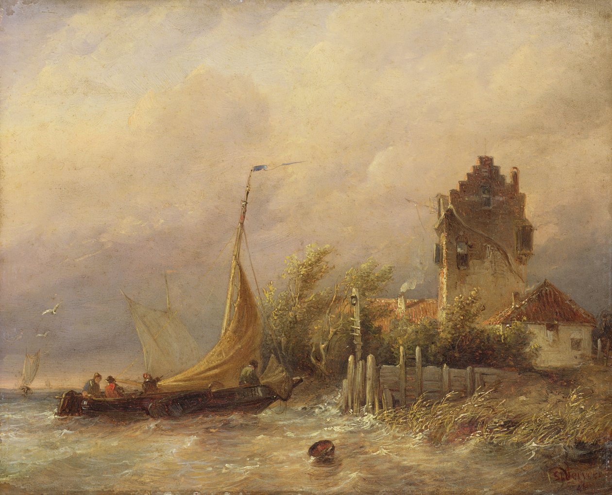 Powrót łodzi rybackiej do domu, 1846 autorstwa Salomon Leonardus Verveer