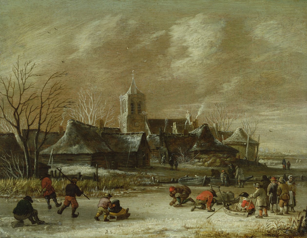 Miasto zimą ze łyżwiarstwem figurowym autorstwa Salomon Rombouts