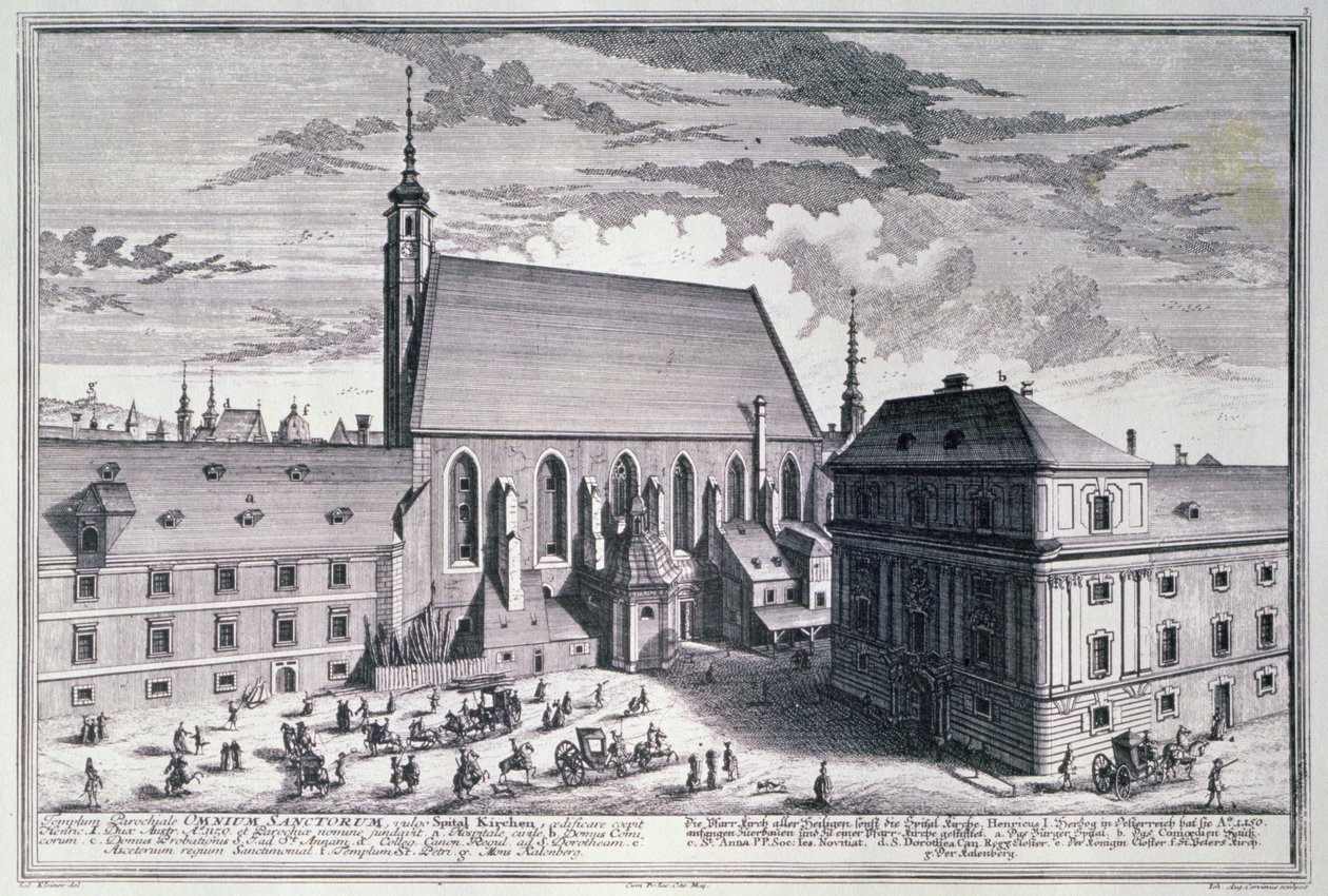 Widok na kościół Wszystkich Świętych w Wiedniu, wyryty przez Johanna-Augusta Corvinusa (1683-1738) autorstwa Salomon after Kleiner