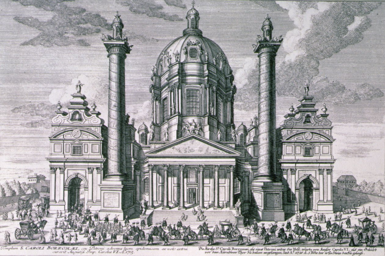Widok na Karlskirche, Wiedeń wyryty przez Hieronymousa Sperlinga (1695-1777) autorstwa Salomon after Kleiner