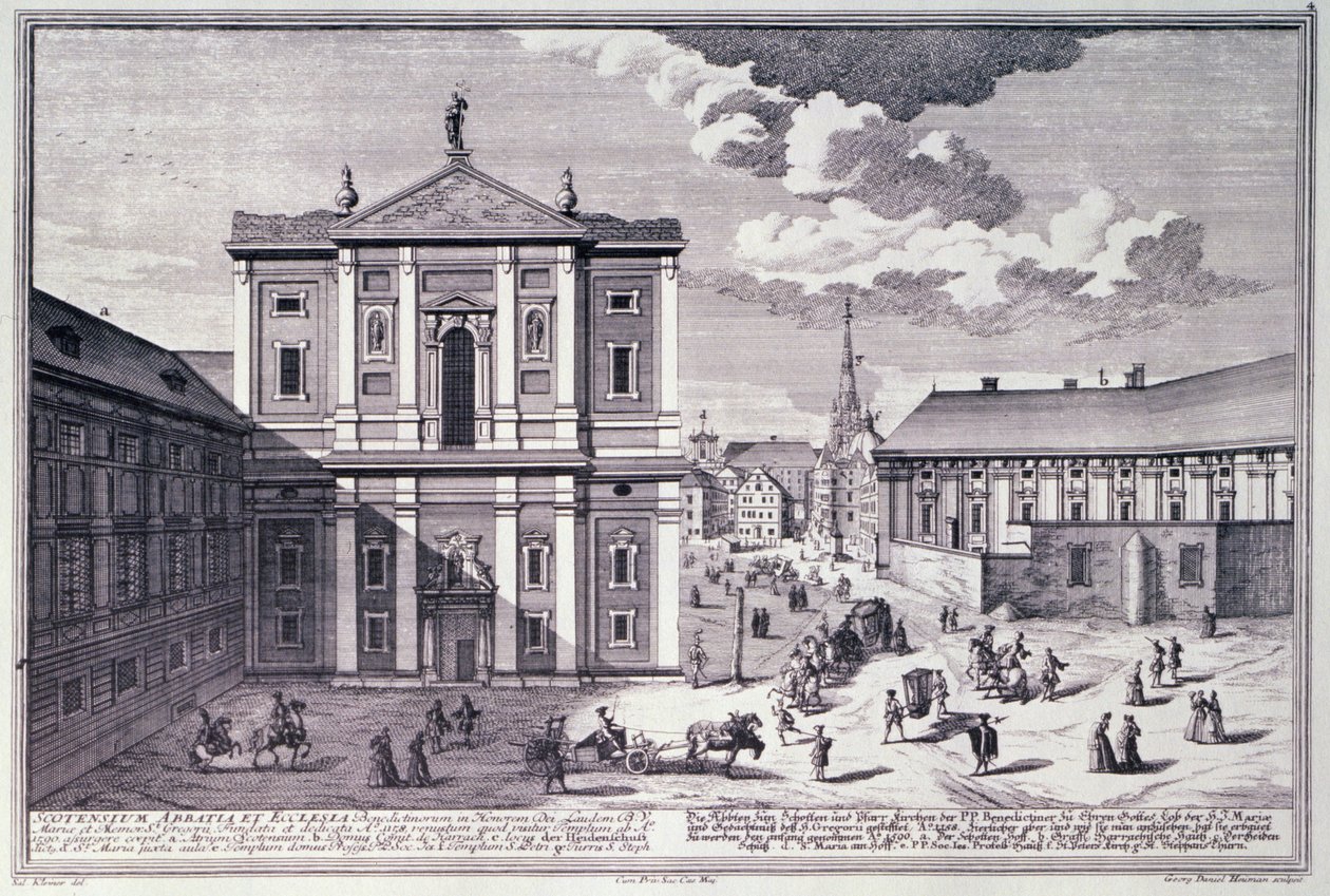 Widok na Schottenkirche (kościół szkocki) wyryty przez George-Daniela Heumanna (1692-1759) autorstwa Salomon after Kleiner