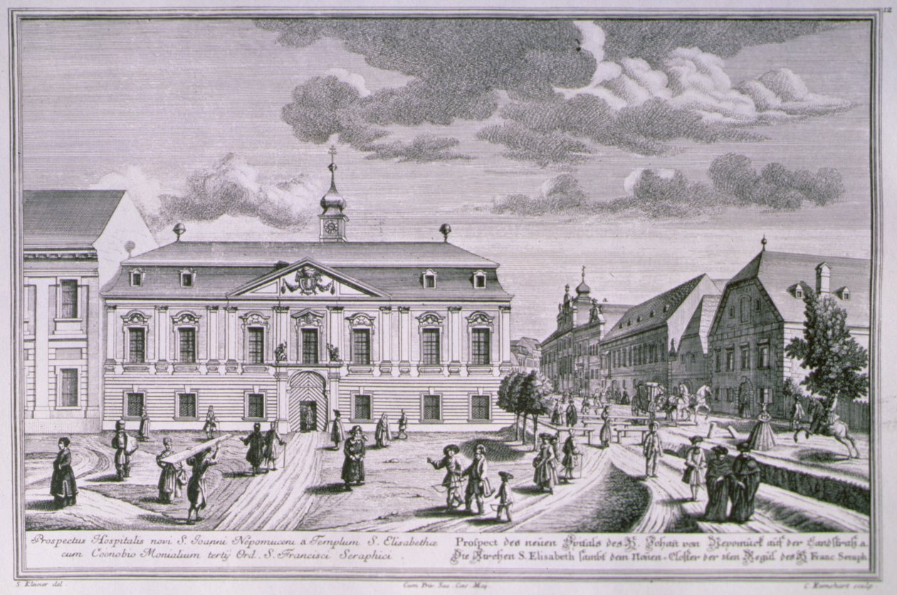 Widok nowego szpitala św. Jana Nepomucena w Wiedniu wyryty przez Karla Remsharda (1678-1735) autorstwa Salomon after Kleiner