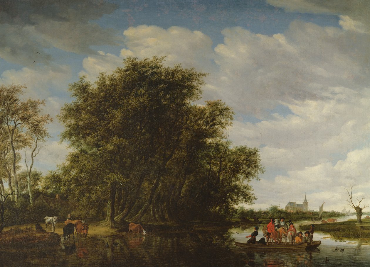 Pejzaż rzeczny z postaciami w promie autorstwa Salomon van Ruisdael or Ruysdael