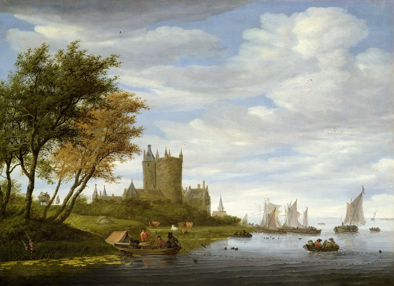 Ujście rzeki z zamkiem autorstwa Salomon van Ruisdael or Ruysdael