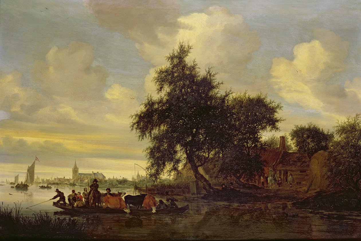 Krajobraz rzeczny z promem, 1633 (olej) autorstwa Salomon van Ruisdael or Ruysdael