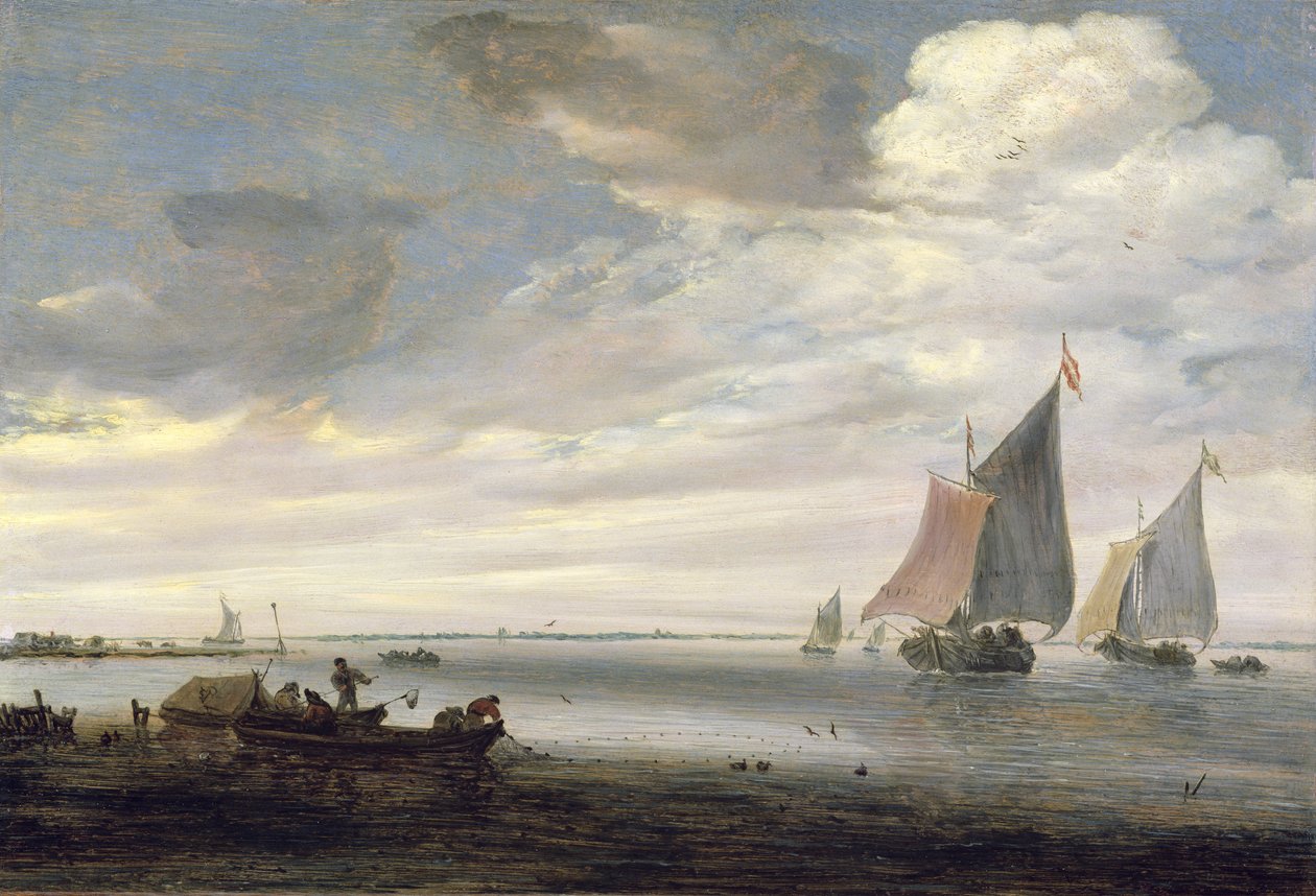 Szerokie ujście rzeki z łodziami, ok. 1660 autorstwa Salomon van Ruisdael or Ruysdael