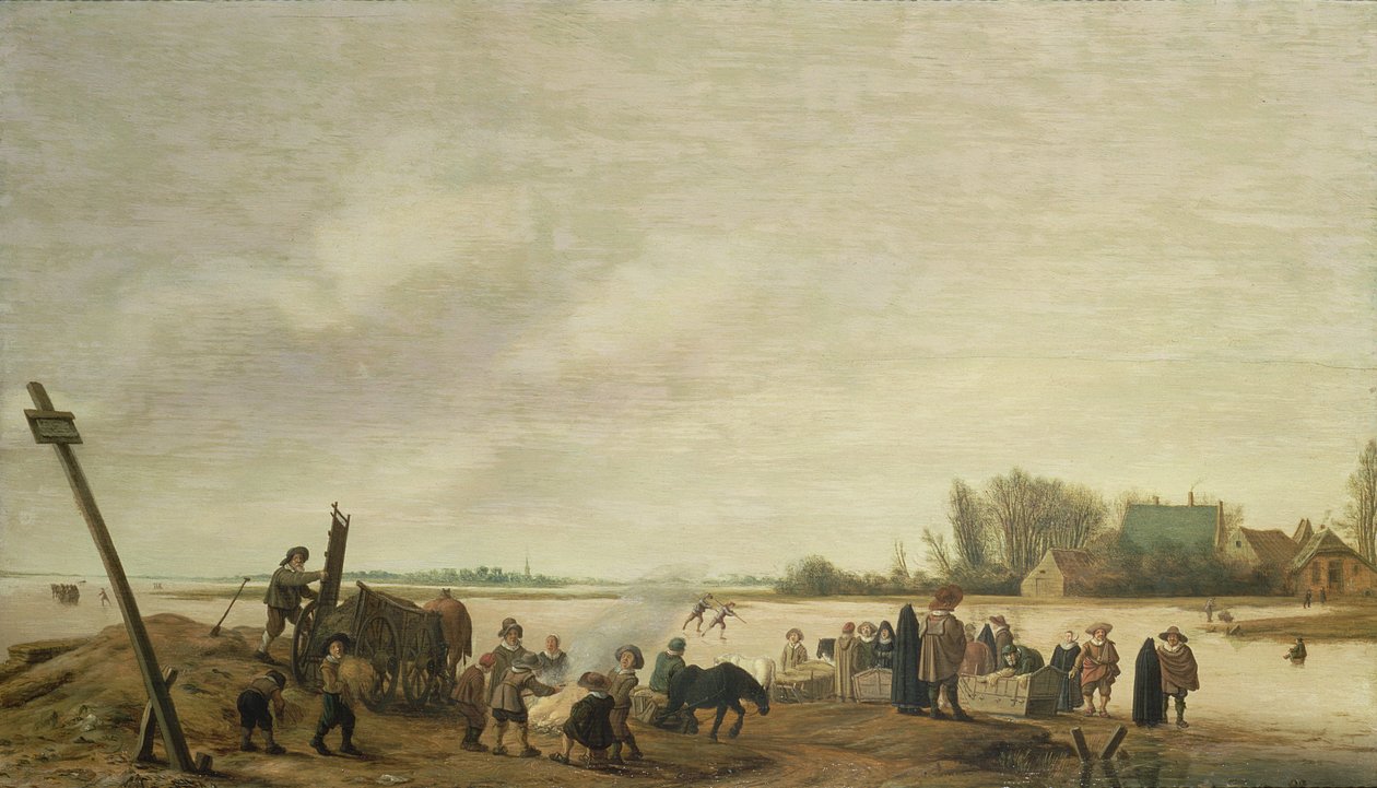 Pejzaż zimowy z rzeką, 1627 (panel) autorstwa Salomon van Ruisdael or Ruysdael