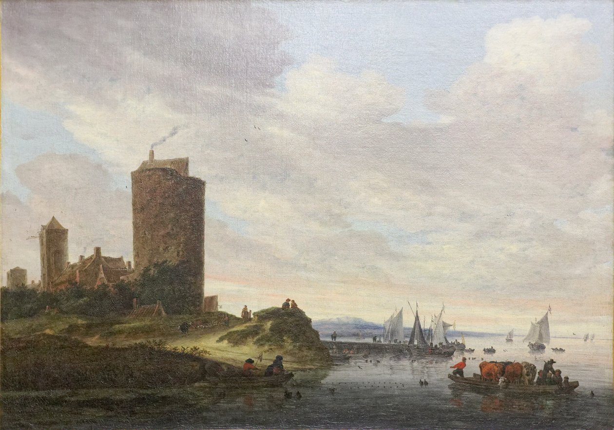 Wielka wieża, krajobraz rzeki autorstwa Salomon van Ruisdael or Ruysdael