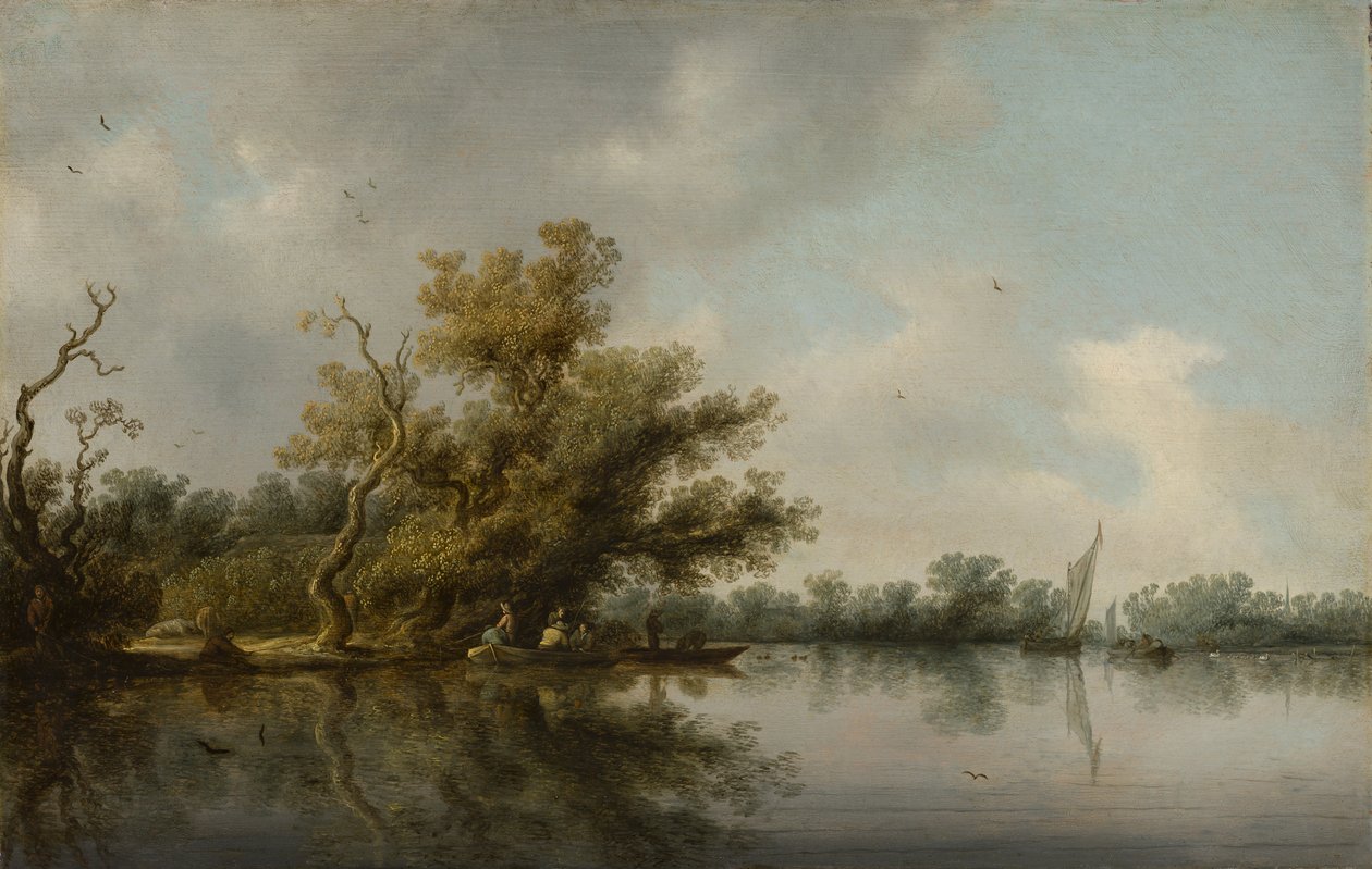 Brzeg rzeki z drzewami autorstwa Salomon van Ruisdael or Ruysdael