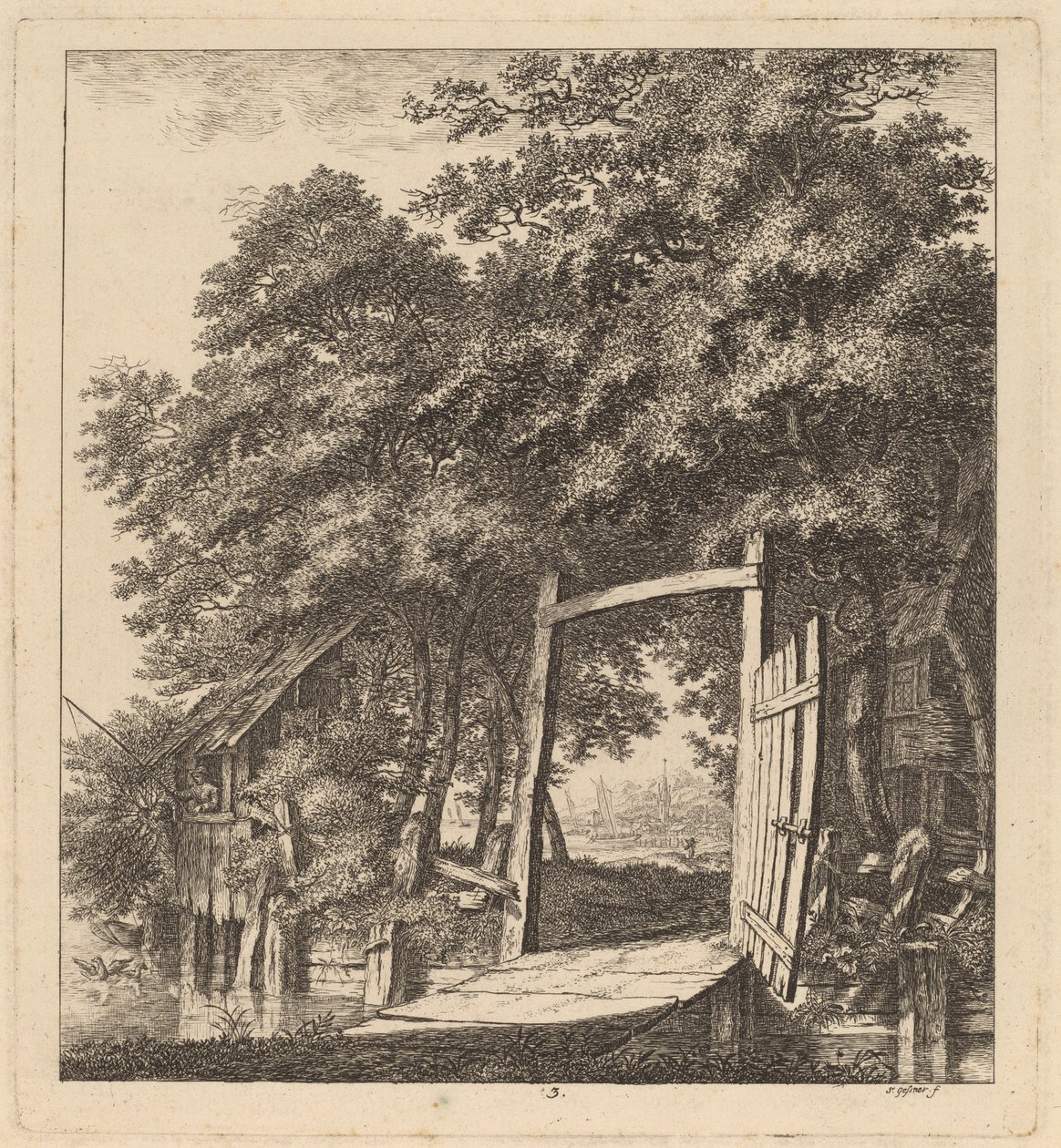 Rustykalna brama nad jeziorem autorstwa Salomon Gessner