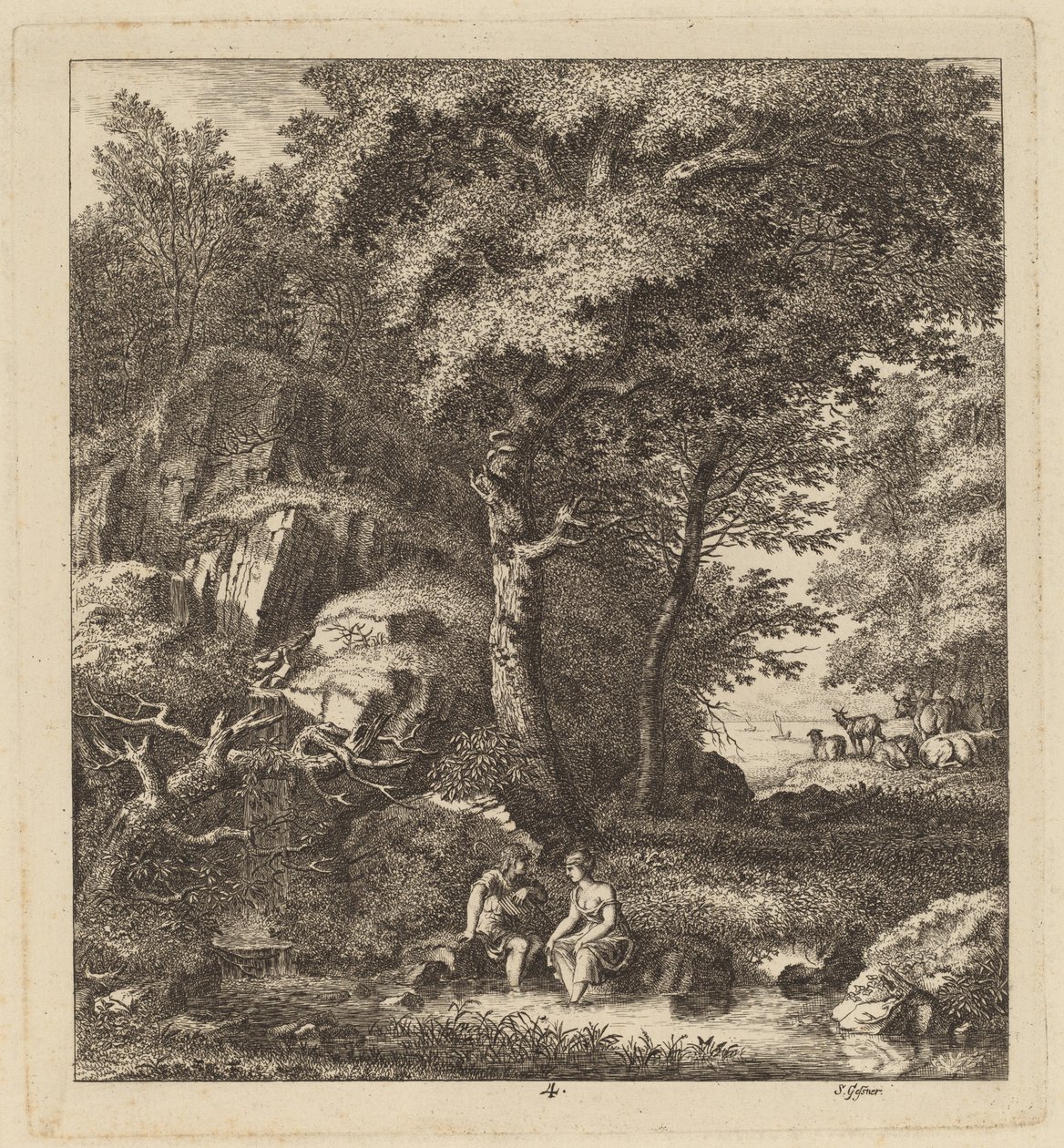 Pasterz i młoda kobieta z nogami w potoku, 1764. autorstwa Salomon Gessner