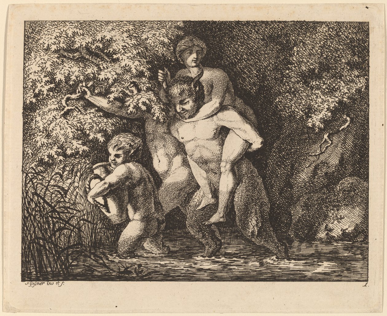 Satyr niosący nimfę autorstwa Salomon Gessner