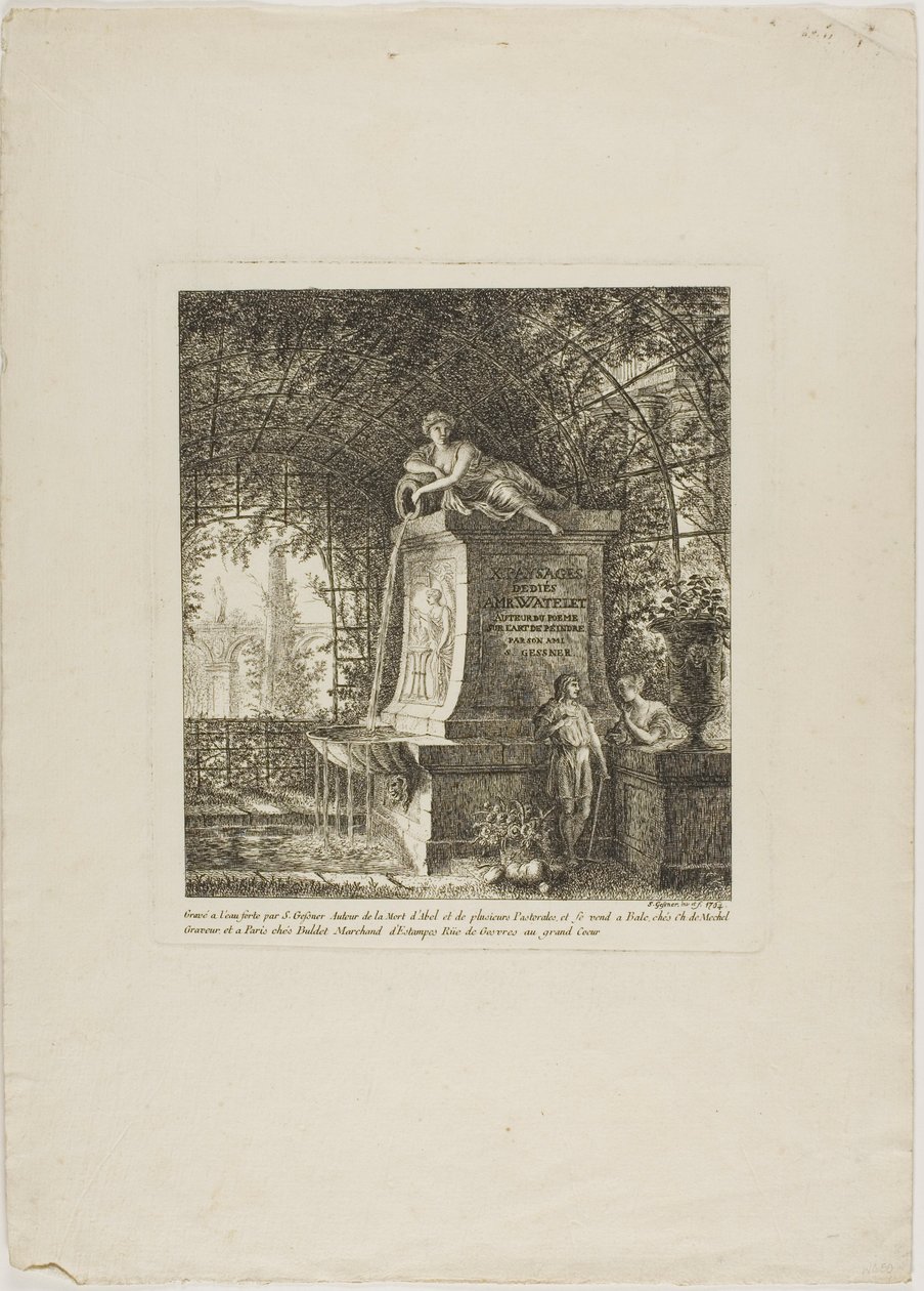 Fontanna z kratą, frontispis z Paysages Dédiés à M. Warelet autorstwa Salomon Gessner
