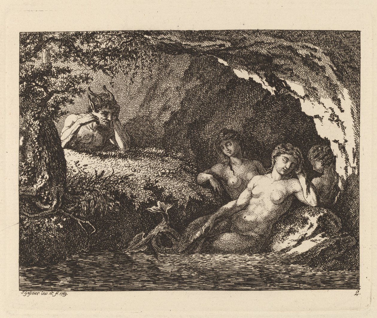 Trzy śpiące duszki z satyrem, 1769. autorstwa Salomon Gessner