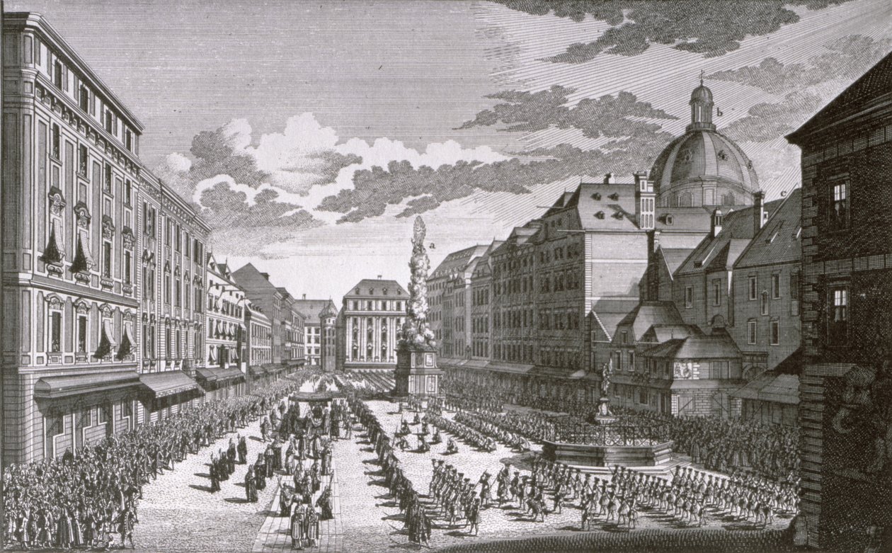 Widok procesji w Graben wyryty przez Georga-Daniela Heumanna (1691-1759) autorstwa Salomon Kleiner