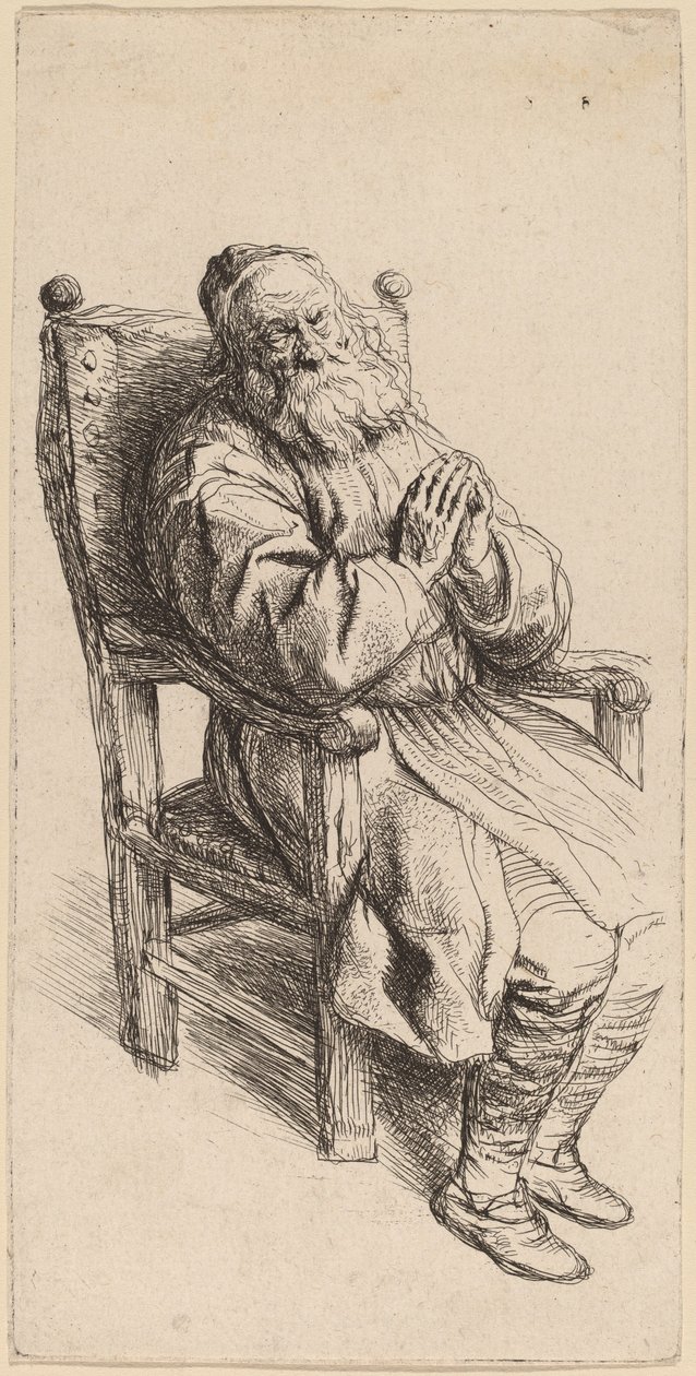 Stary człowiek śpi w fotelu autorstwa Salomon Koninck