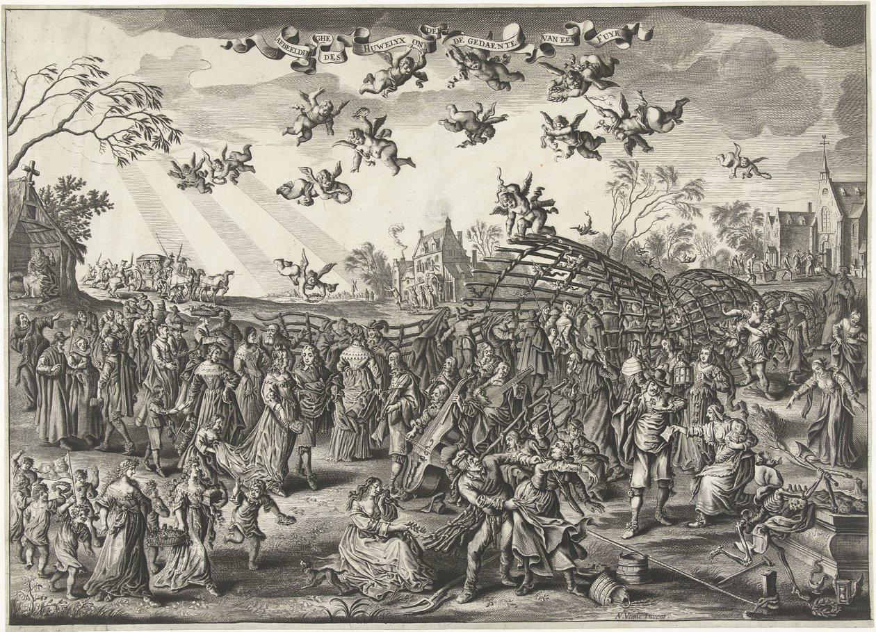 Małżeńska pułapka: Alegoria małżeństwa Obraz huwelyxa w kształcie fuyka (tytuł na obiekcie) autorstwa Salomon Savery (attributed to)