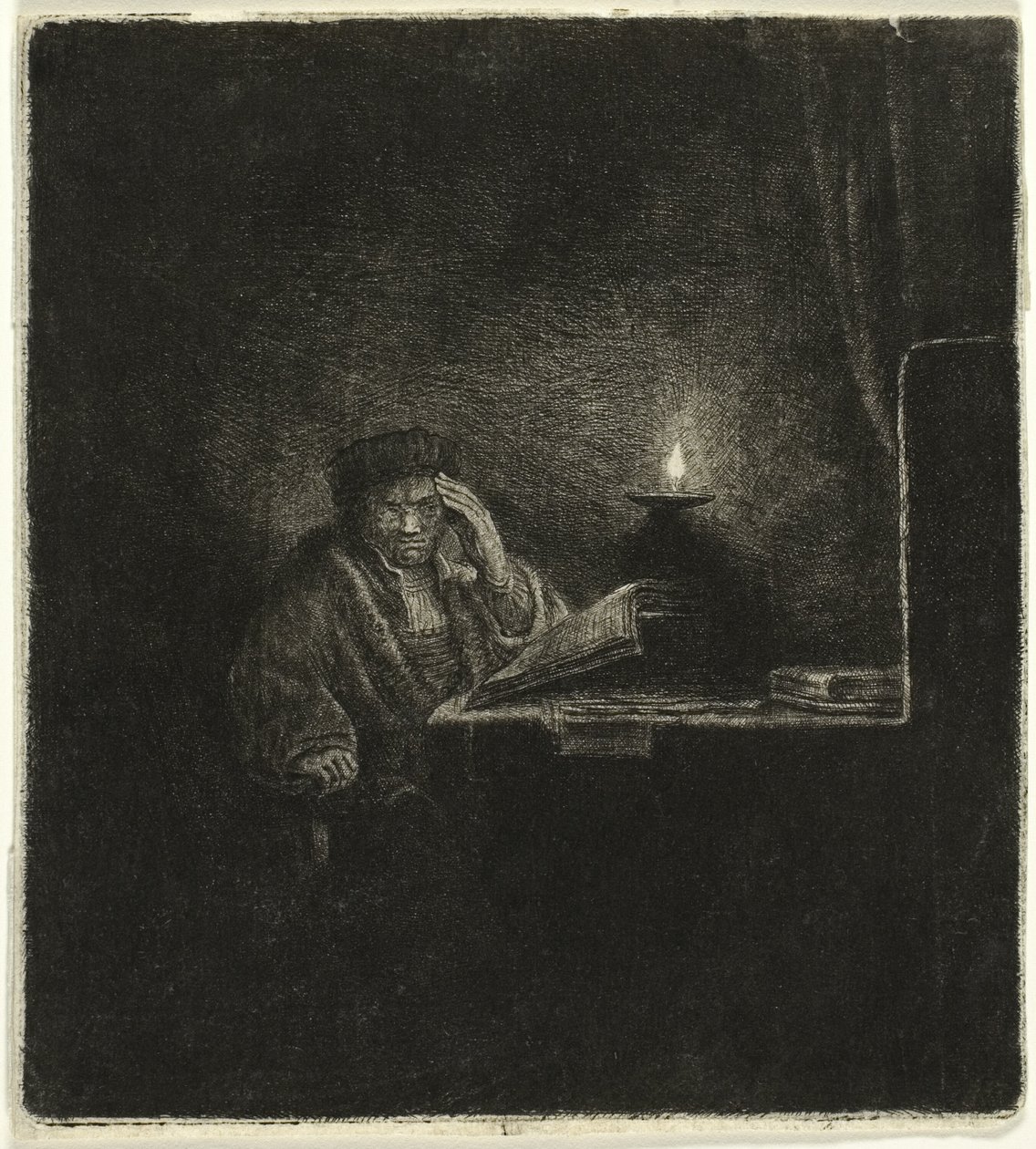 Uczeń przy stole przy świecach autorstwa Salomon Savery