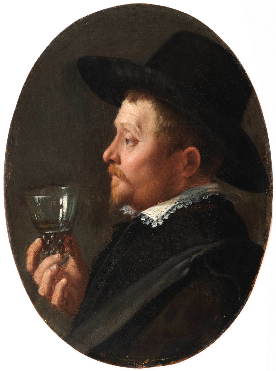 ""Portret mężczyzny trzymającego szklankę Roemera"" (Mężczyzna trzymający szklankę Roemera) Obraz Salomona de Bray (1597-1664) Olej na miedzi autorstwa Salomon de Bray