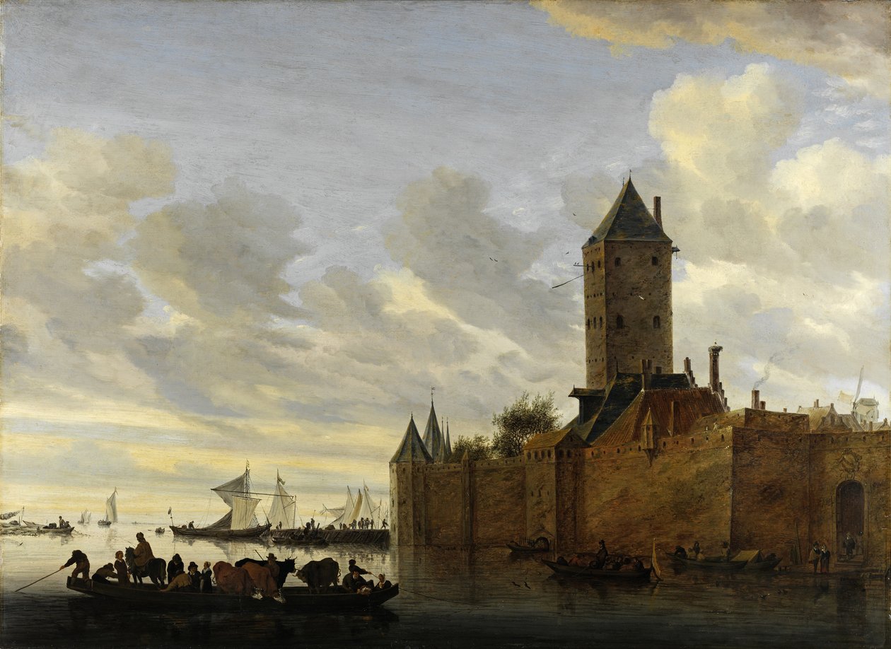 Ujście rzeki z ufortyfikowanym miastem autorstwa Salomon van Ruisdael or Ruysdael