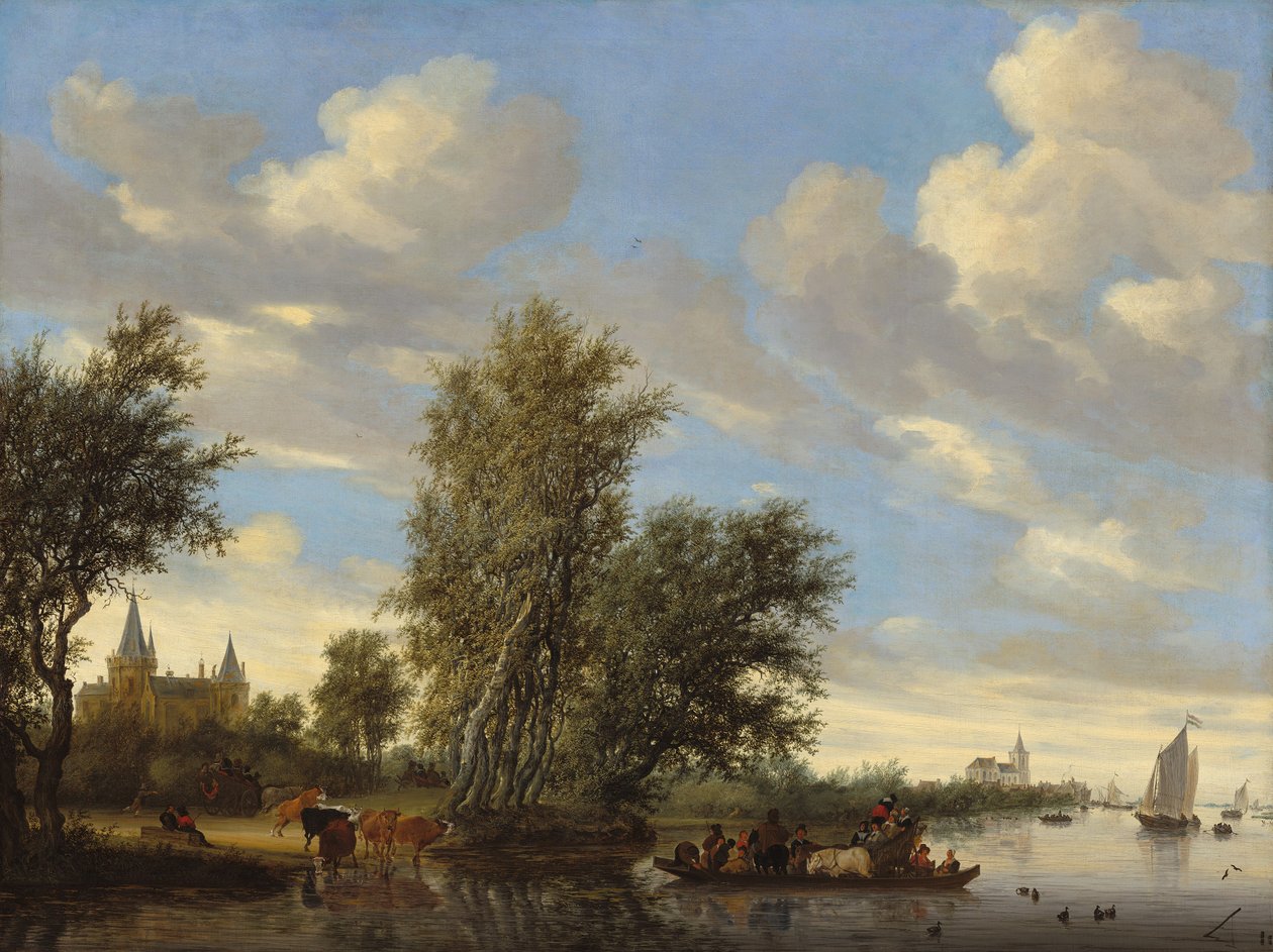 Krajobraz rzeki z promem autorstwa Salomon van Ruisdael or Ruysdael