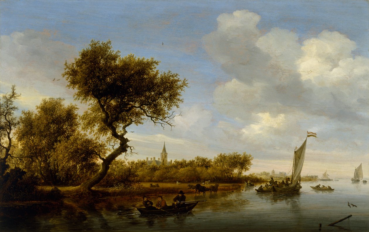 Krajobraz rzeczny z kościołem w oddali, ok. 1655-1660 (olej na drewnie) autorstwa Salomon van Ruisdael or Ruysdael