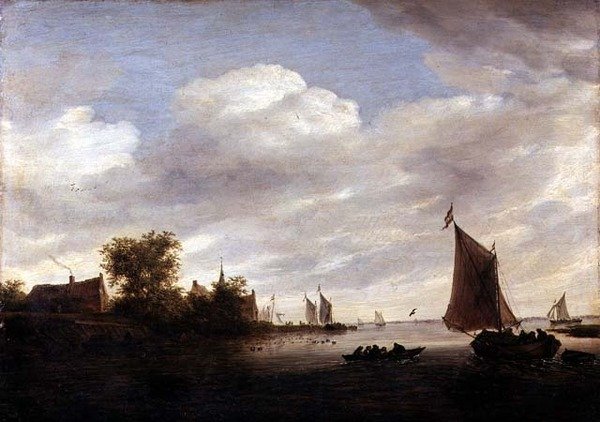 Ujście rzeki ze statkami żaglowymi (olej na panelu) autorstwa Salomon van Ruisdael or Ruysdael