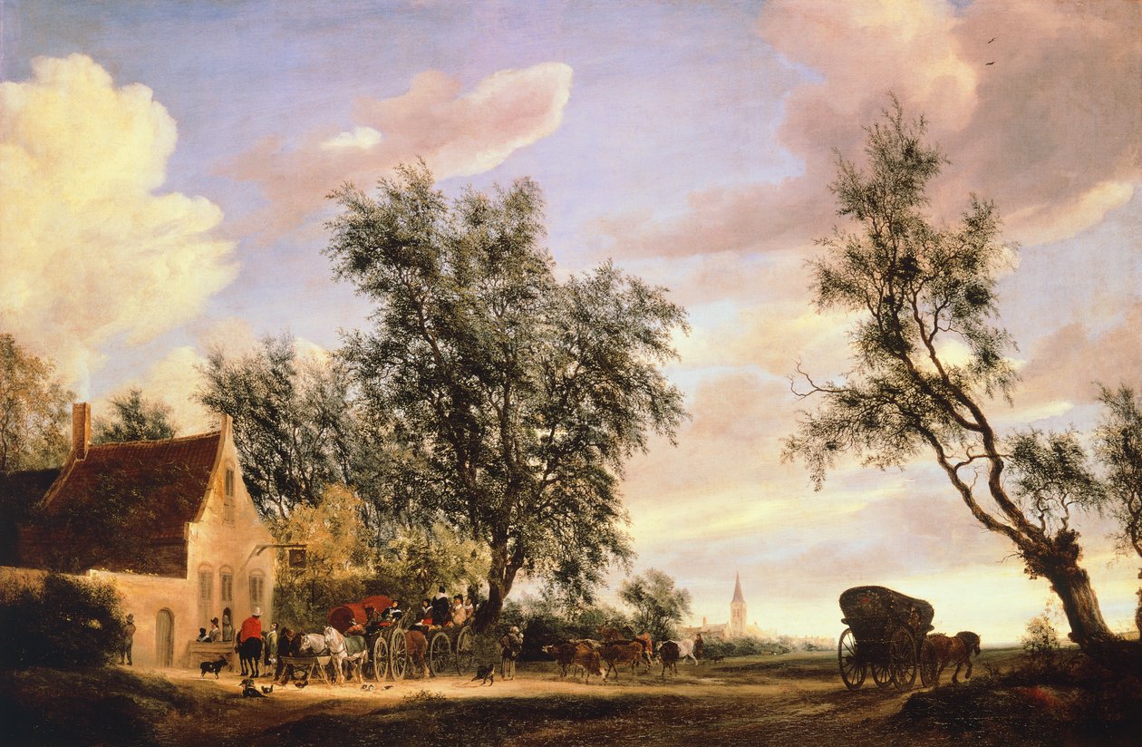 Zajazd Pod Białym Łabędziem, autorstwa Salomona van Ruysdaela (ok. 1602-1670) autorstwa Salomon van Ruisdael or Ruysdael