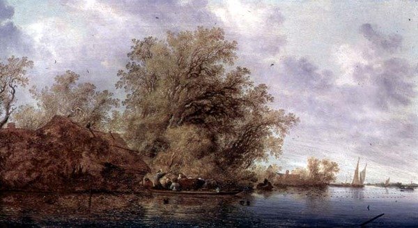 Zalesiony krajobraz rzeki autorstwa Salomon van Ruisdael or Ruysdael