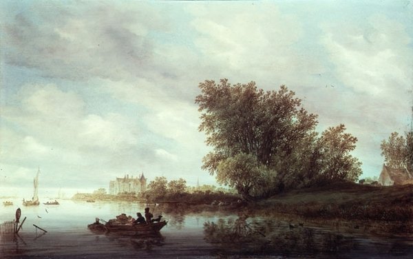 Zalesiony krajobraz rzeki z zamkiem (olej na desce) autorstwa Salomon van Ruisdael or Ruysdael