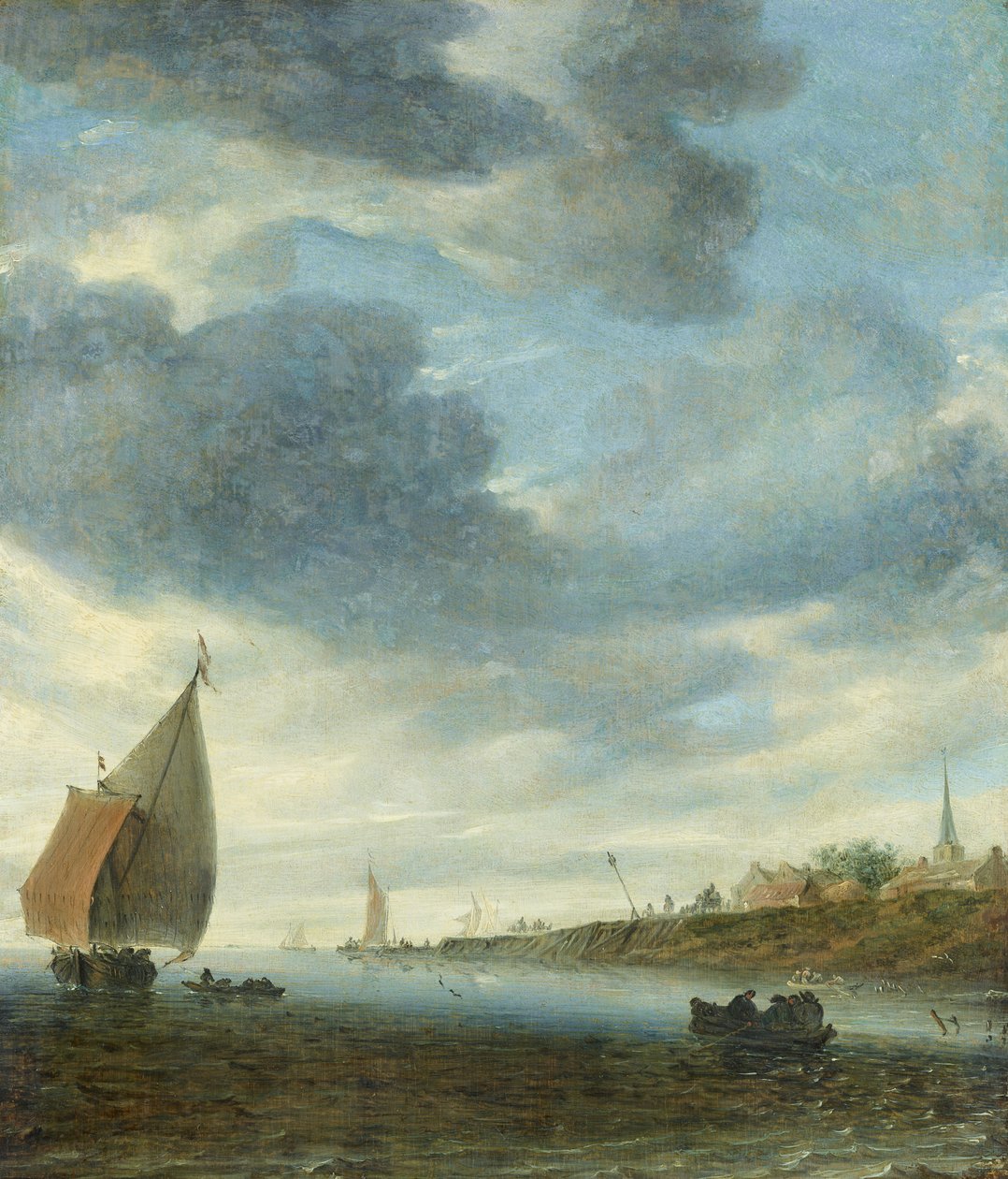 Wody śródlądowe z żaglówką autorstwa Salomon van Ruysdael