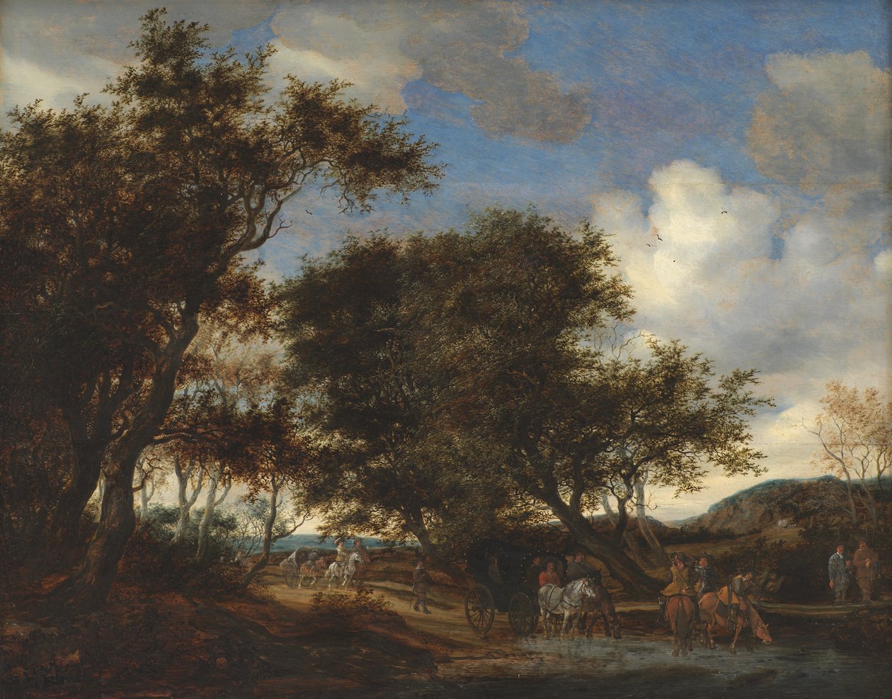Krajobraz z podróżnikami podlewającymi konie autorstwa Salomon van Ruysdael